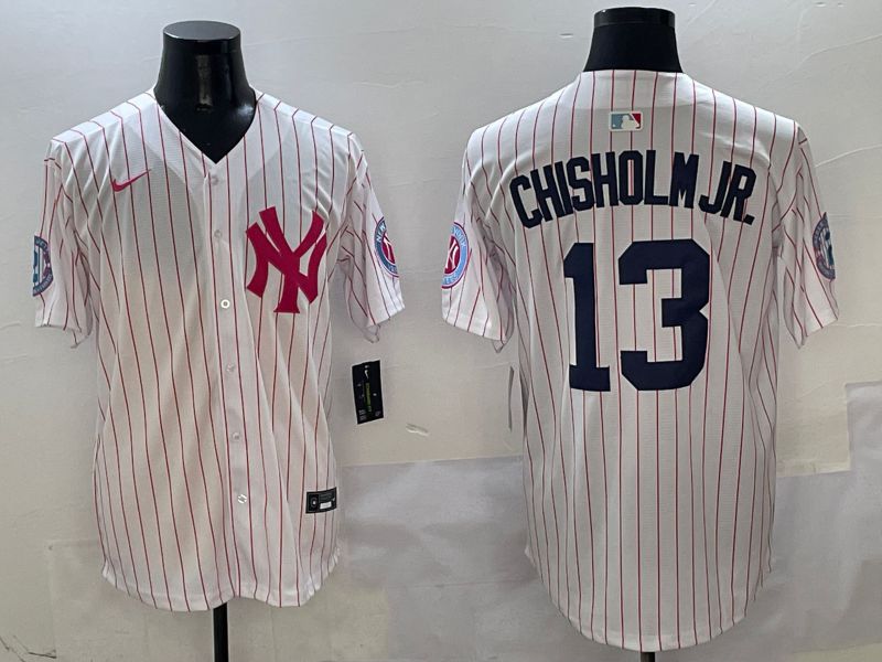 Men New York Yankees #13 Chisholm jr White Stripe Jointly Name Nike 2025 MLB Jersey style 1